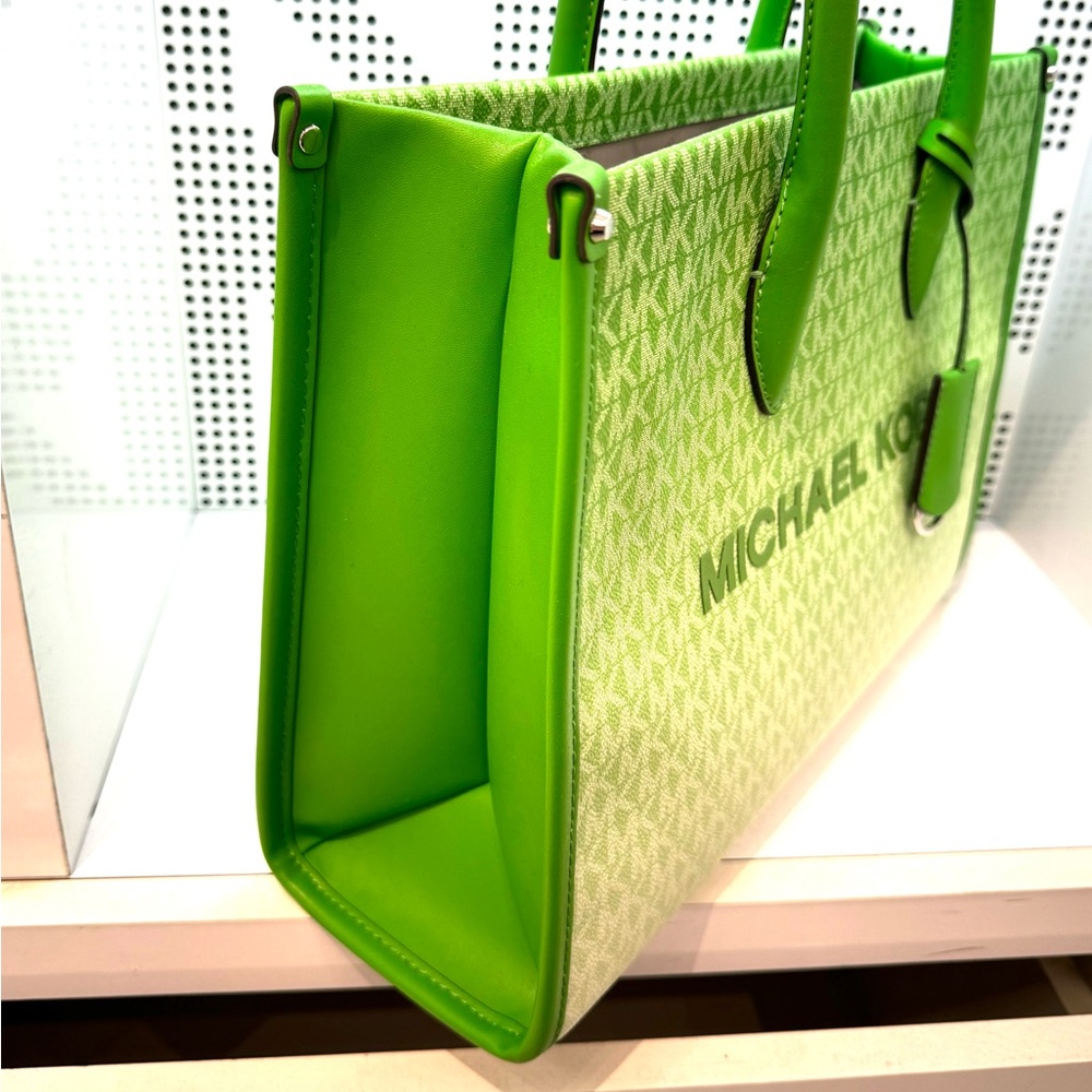Michael Kors Mirella Medium Ombré Logo Tote Bag Jungle Green - Picture 5 of 9